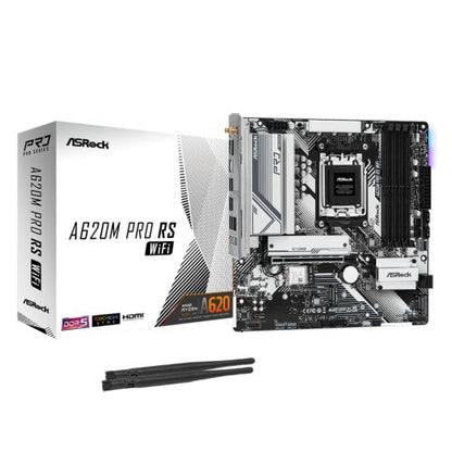 Asrock A620M PRO RS WIFI, AMD A620, AM5, Micro ATX, 4 DDR5, HDMI, DP, Wi-Fi 6E, GB LAN, PCIe4, RGB, 3x M.2