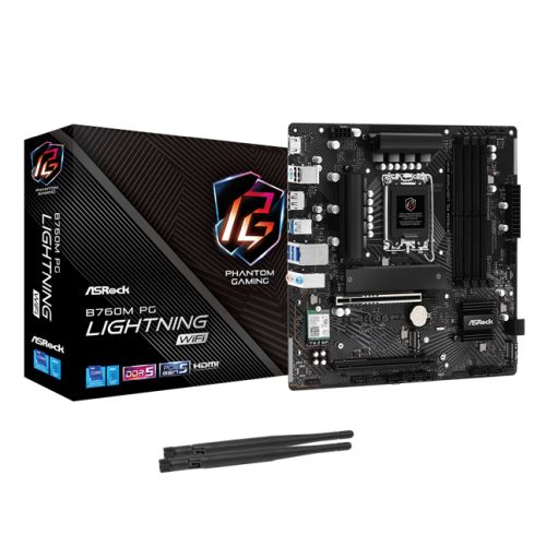 Asrock B760M PG LIGHTNING WIFI, Intel B760, 1700, Micro ATX, 4 DDR5, HDMI, DP, Wi-Fi 6E, 2.5G LAN, PCIe5, 3x M.2