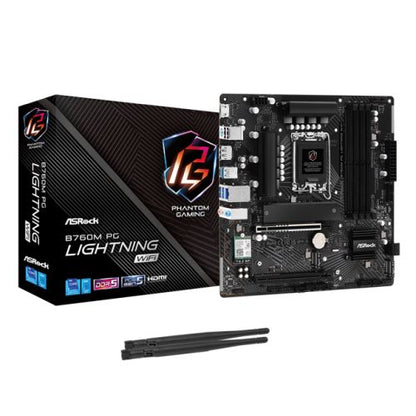 Asrock B760M PG LIGHTNING WIFI, Intel B760, 1700, Micro ATX, 4 DDR5, HDMI, DP, Wi-Fi 6E, 2.5G LAN, PCIe5, 3x M.2