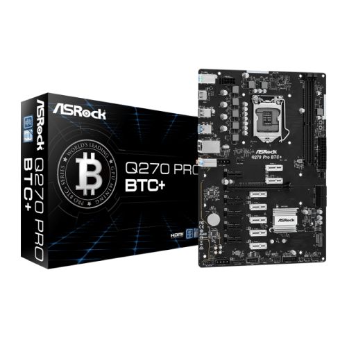 Asrock Q270 PRO BTC+ Mining Board, Intel Q270, 1151, ATX, DDR4, HDMI, 1x PCIe 3.0 x16, 12x PCIe 3.0 x1, M.2, Power On/Reset Button