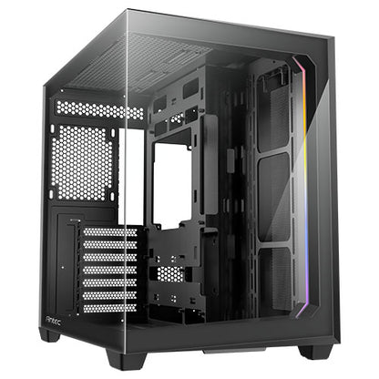 Antec C5 Dual Chamber Gaming Case w/ Glass Side & Front, ATX, No Fans, ARGB Strip, USB-C, Asus BTF Compatible, Black