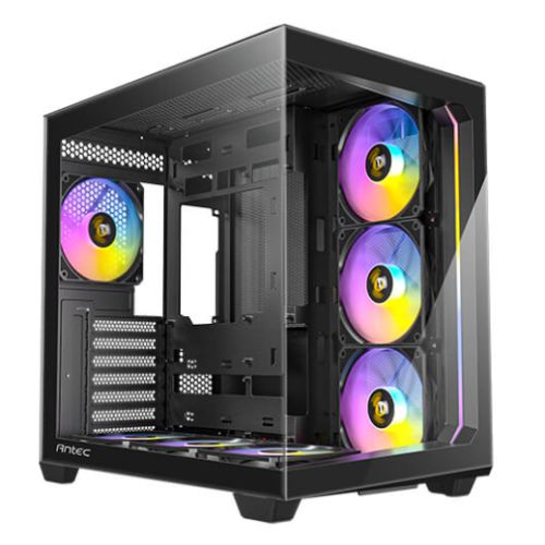 Antec C5 ARGB Dual Chamber Gaming Case w/ Glass Side & Front, ATX, 7x ARGB Fans, Fan Controller, LED Control Button, USB-C, Asus BTF Compatible, Black