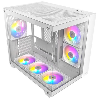 Antec CX800 RGB Elite Dual Chamber Gaming Case w/ Glass Side & Front, ATX, 6x RGB Fans, LED Button, Asus BTF Compatible, White