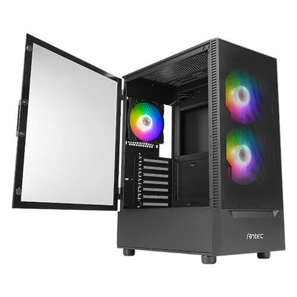 Antec NX410 Gaming Case w/ Glass Window, ATX, 3 x ARGB Fans, LED Control Button, Mesh Front, Black