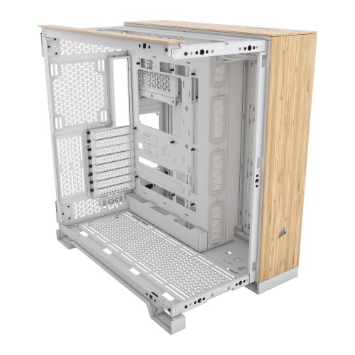 Corsair 6500X Dual Chamber Gaming Case w/ Glass Side & Front, ATX, Mesh Panels, USB-C, Asus BTF Compatible, White/Bamboo Wood