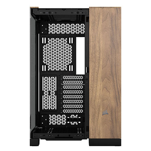 Corsair 6500X Dual Chamber Gaming Case w/ Glass Side & Front, ATX, Mesh Panels, USB-C, Asus BTF Compatible, Black/Walnut Wood