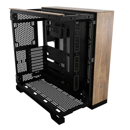 Corsair 6500X Dual Chamber Gaming Case w/ Glass Side & Front, ATX, Mesh Panels, USB-C, Asus BTF Compatible, Black/Walnut Wood