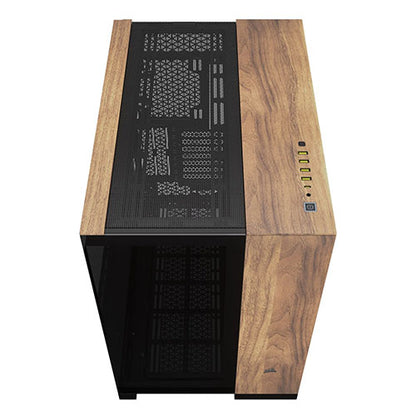 Corsair 6500X Dual Chamber Gaming Case w/ Glass Side & Front, ATX, Mesh Panels, USB-C, Asus BTF Compatible, Black/Walnut Wood