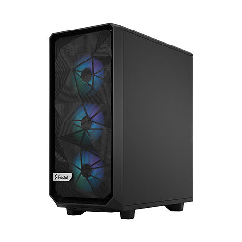 Fractal Design Meshify 2 Compact Lite RGB (Black TG) Gaming Case w/ Light Tint Glass Window, ATX, Angular Mesh Front, 4 RGB Fans, RGB Controller