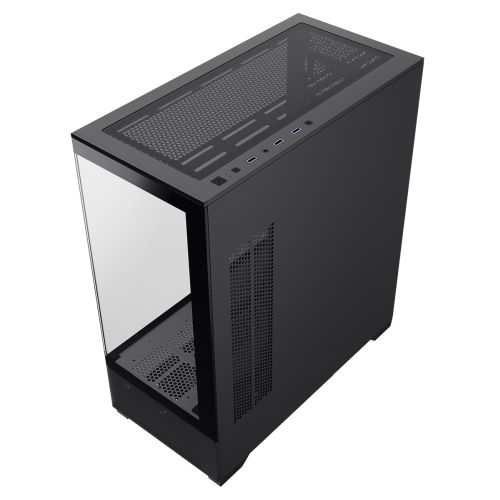 GameMax Vista ATX Gaming Case w/ Glass Side & Front, Mesh Panelling, No Fans inc., ARGB PWM Fan Hub, Black