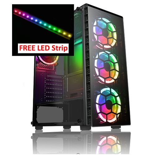 CiT Raider ATX Gaming Case w/ Window, Front & Back RGB Fans with Remote, Tempered Glass, PCB Hub, *FREE 30cm Raider LED Strip*