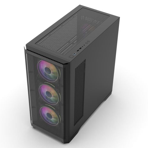 Vida Aquilon Black ARGB Gaming Case w/ Glass Window, E-ATX, 4x ARGB Fans, 6-Port PWM Fan Hub, Mesh Front