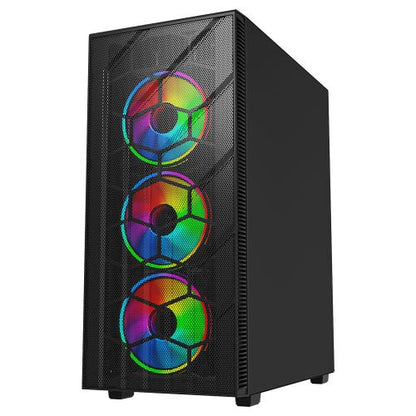 Vida Sirocco V2 Black ARGB Gaming Case w/ Glass Window, ATX, 6x ARGB Fans, Mesh Front