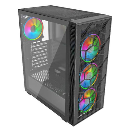 Vida Sirocco V2 Black ARGB Gaming Case w/ Glass Window, ATX, 6x ARGB Fans, Mesh Front