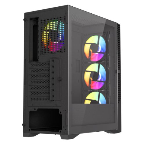 Vida Typhoon Black ARGB Gaming Case w/ Glass Window, ATX, Mesh Front, 4x ARGB Fans