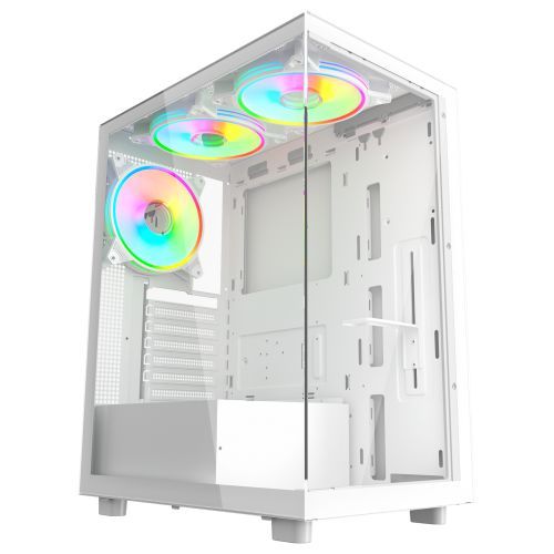 Vida Vetro White ARGB Gaming Case w/ Glass Front & Side, ATX, 3x ARGB Fans, 6-Port PWM ARGB Fan Hub & Remote Control