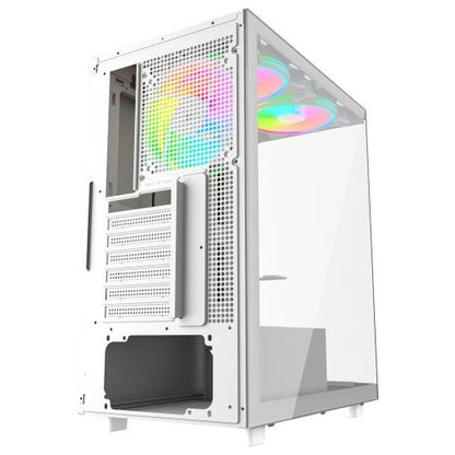 Vida Vetro White ARGB Gaming Case w/ Glass Front & Side, ATX, 3x ARGB Fans, 6-Port PWM ARGB Fan Hub