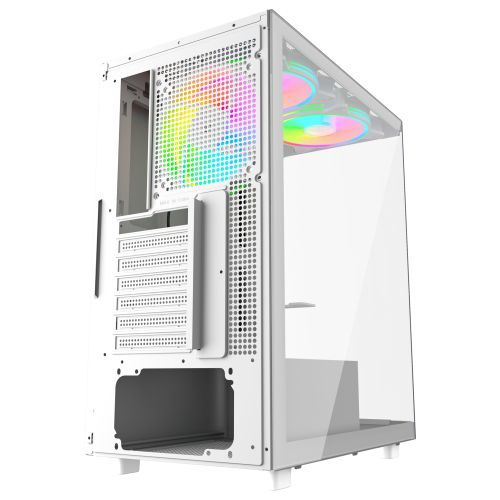 Vida Vetro White ARGB Gaming Case w/ Glass Front & Side, ATX, 3x ARGB Fans, 6-Port PWM ARGB Fan Hub & Remote Control