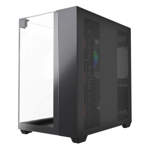 Vida Visio Black ARGB Gaming Cube Case w/ Glass Side, Front & Top, ATX, 4x ARGB Fans, 6-Port Fan Hub & Remote Control, USB-C, Asus BTF Compatible