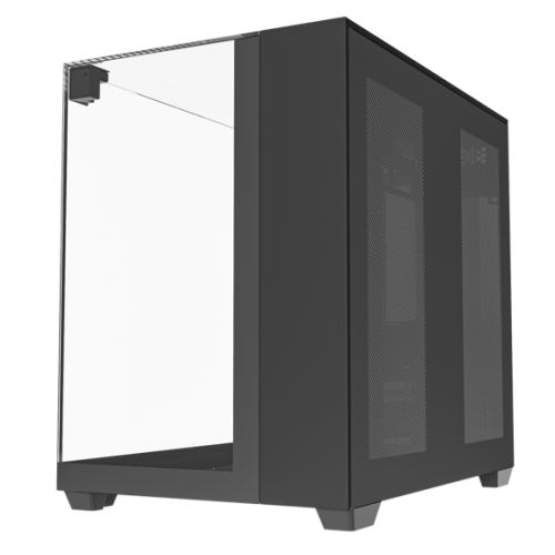 Vida Visio Black ARGB Gaming Cube Case w/ Glass Side, Front & Top, ATX, 4x ARGB Fans, 6-Port Fan Hub & Remote Control, USB-C, Asus BTF Compatible