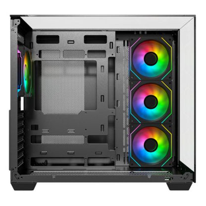 Vida Visio Black ARGB Gaming Cube Case w/ Glass Side, Front & Top, ATX, 4x ARGB Fans, 6-Port Fan Hub & Remote Control, USB-C, Asus BTF Compatible