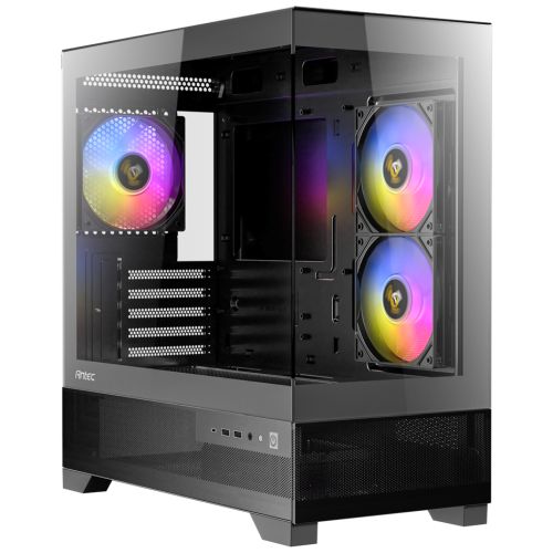 Antec CX500M RGB Gaming Case w/ Glass Side & Front, Micro ATX, 3x RGB Fans, LED Button, 410mm GPU Support, USB-C, Black