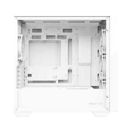 Asus A21 Plus ARGB Gaming Case w/ Glass Window, Micro ATX, 4x ARGB Fans, 380mm GPU & 360mm Radiator Support, Asus BTF Compatible, White