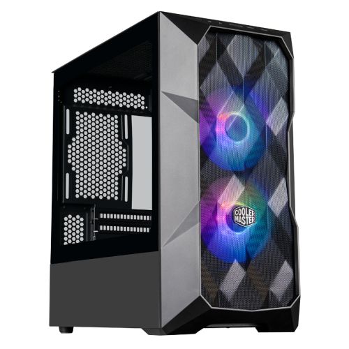 Cooler Master TD300 Mesh Gaming Case w/ Glass Side, Micro ATX, 2x ARGB Fans, ARGB/PWM Hub, 280mm Radiator Support, Black