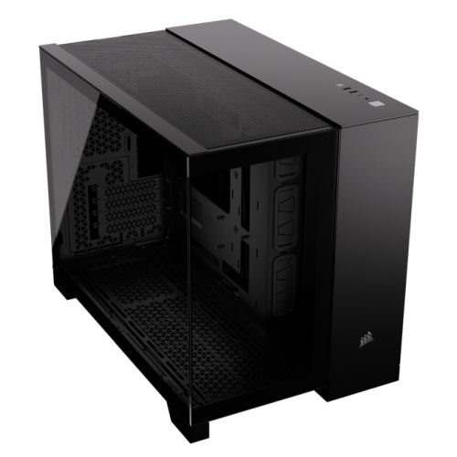 Corsair 2500X Dual Chamber Gaming Case w/ Glass Side & Front, Micro ATX, Mesh Panels, USB-C, Asus BTF Compatible, Black