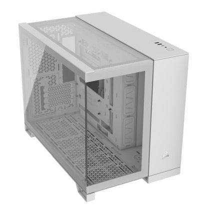 Corsair 2500X Dual Chamber Gaming Case w/ Glass Side & Front, Micro ATX, Mesh Panels, USB-C, Asus BTF Compatible, White