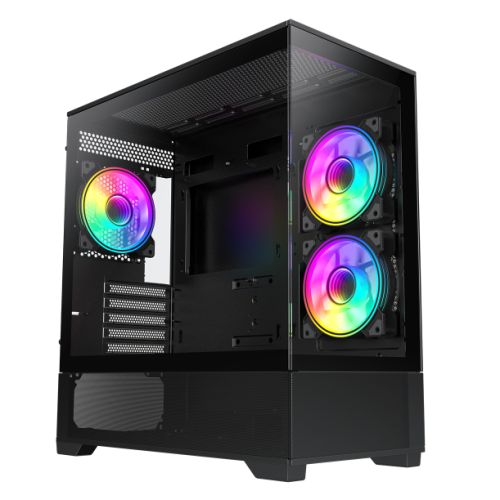 GameMax Vista Micro ATX Gaming Case w/ Glass Side & Front, Mesh Panelling, 3x Infinity ARGB Fans, ARGB PWM Fan Hub, Black