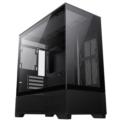 GameMax Vista Micro ATX Gaming Case w/ Glass Side & Front, Mesh Panelling, No Fans inc., ARGB PWM Fan Hub, Black