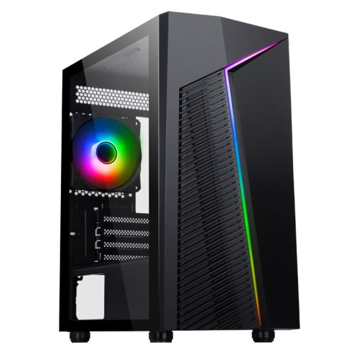 CiT Alpha Gaming Case w/ Glass Window, Micro ATX, ARGB Front Strip, Rear RGB Fan, LED Button - 13 Modes, Black