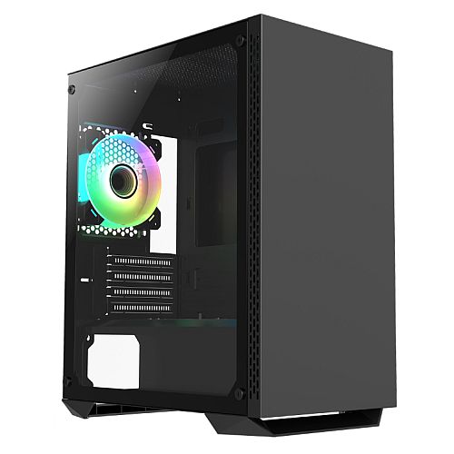 CiT Brava Gaming Case w/ Glass Side, Micro ATX, Rear ARGB Fan, 280mm Radiator & 320mm GPU Support, Black