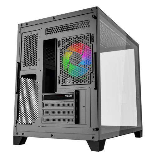 Vida Akira V2 Black ARGB Gaming Case w/ Glass Front & Side, Micro ATX, 3x ARGB Fans, 6-Port PWM ARGB Fan Hub & Remote Control