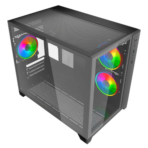 Vida Akira V2 Black ARGB Gaming Case w/ Glass Front & Side, Micro ATX, 3x ARGB Fans, 6-Port PWM ARGB Fan Hub & Remote Control