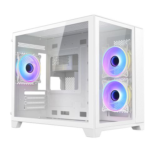 Vida Akira White ARGB Gaming Case w/ Glass Front & Side, Micro ATX, 3x ARGB Fans, 6-Port ARGB PWM Fan Hub