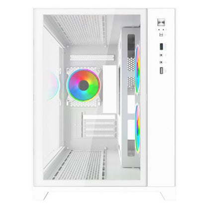 Vida Akira V2 White ARGB Gaming Case w/ Glass Front & Side, Micro ATX, 3x ARGB Fans, 6-Port PWM ARGB Fan Hub & Remote Control