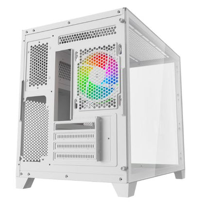 Vida Akira V2 White ARGB Gaming Case w/ Glass Front & Side, Micro ATX, 3x ARGB Fans, 6-Port PWM ARGB Fan Hub & Remote Control