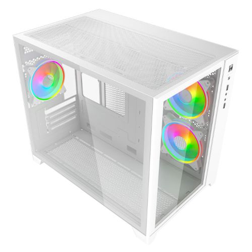 Vida Akira V2 White ARGB Gaming Case w/ Glass Front & Side, Micro ATX, 3x ARGB Fans, 6-Port PWM ARGB Fan Hub & Remote Control