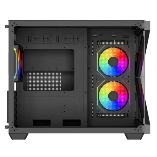 Vida Arcade Black ARGB Gaming Case w/ Glass Side & Glass/Mesh Front, Micro ATX, ARGB Strips, 3x ARGB Fans, 6-Port PWM ARGB Fan Hub & Remote Control