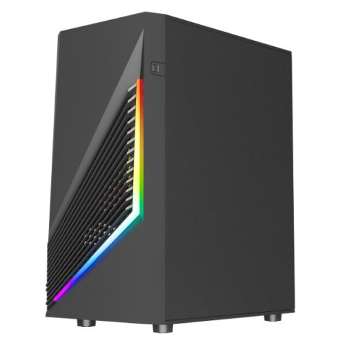 Vida Genesis Black ARGB Gaming Case w/ Glass Window, Micro ATX, 2x ARGB Fans, Front ARGB Strip