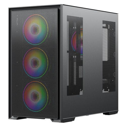 Vida Notus Black ARGB Gaming Case w/ Glass Side, Micro ATX, Mesh Front, 4x ARGB Fans, 6-Port PWM ARGB Hub, USB-C, Asus BTF Compatible