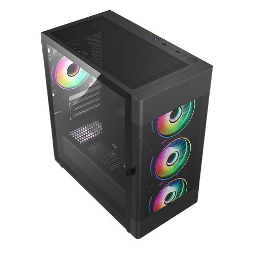 Vida Zephyr Black ARGB Gaming Case w/ Glass Window, Micro ATX, 4x ARGB Fans, Mesh Front