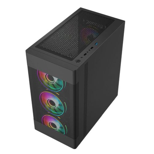 Vida Zephyr Black ARGB Gaming Case w/ Glass Window, Micro ATX, 4x ARGB Fans, Mesh Front