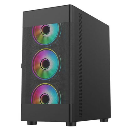 Vida Zephyr Black ARGB Gaming Case w/ Glass Window, Micro ATX, 4x ARGB Fans, Mesh Front