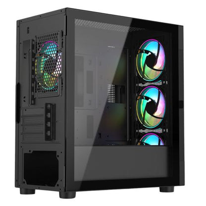 Vida Zephyr Black ARGB Gaming Case w/ Glass Window, Micro ATX, 4x ARGB Fans, Mesh Front