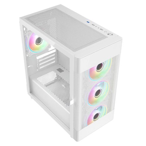 Vida Zephyr White ARGB Gaming Case w/ Glass Window, Micro ATX, 4x ARGB Fans, Mesh Front