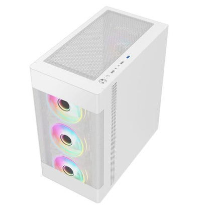 Vida Zephyr White ARGB Gaming Case w/ Glass Window, Micro ATX, 4x ARGB Fans, Mesh Front