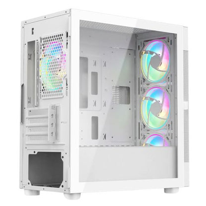 Vida Zephyr White ARGB Gaming Case w/ Glass Window, Micro ATX, 4x ARGB Fans, Mesh Front